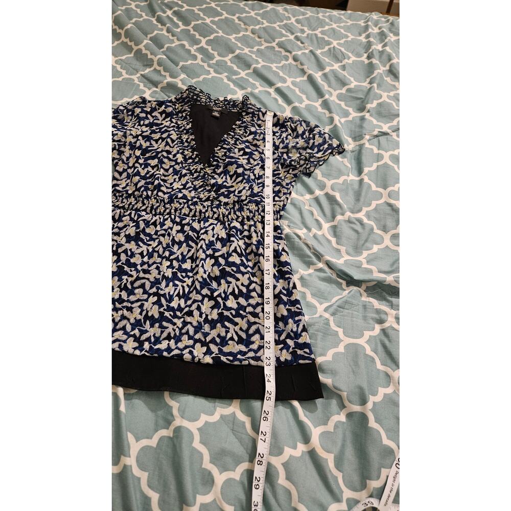 Alfani Petite P Navy Blue Floral Sheer Mesh Blouse Empire Waist - Picture 10 of 11